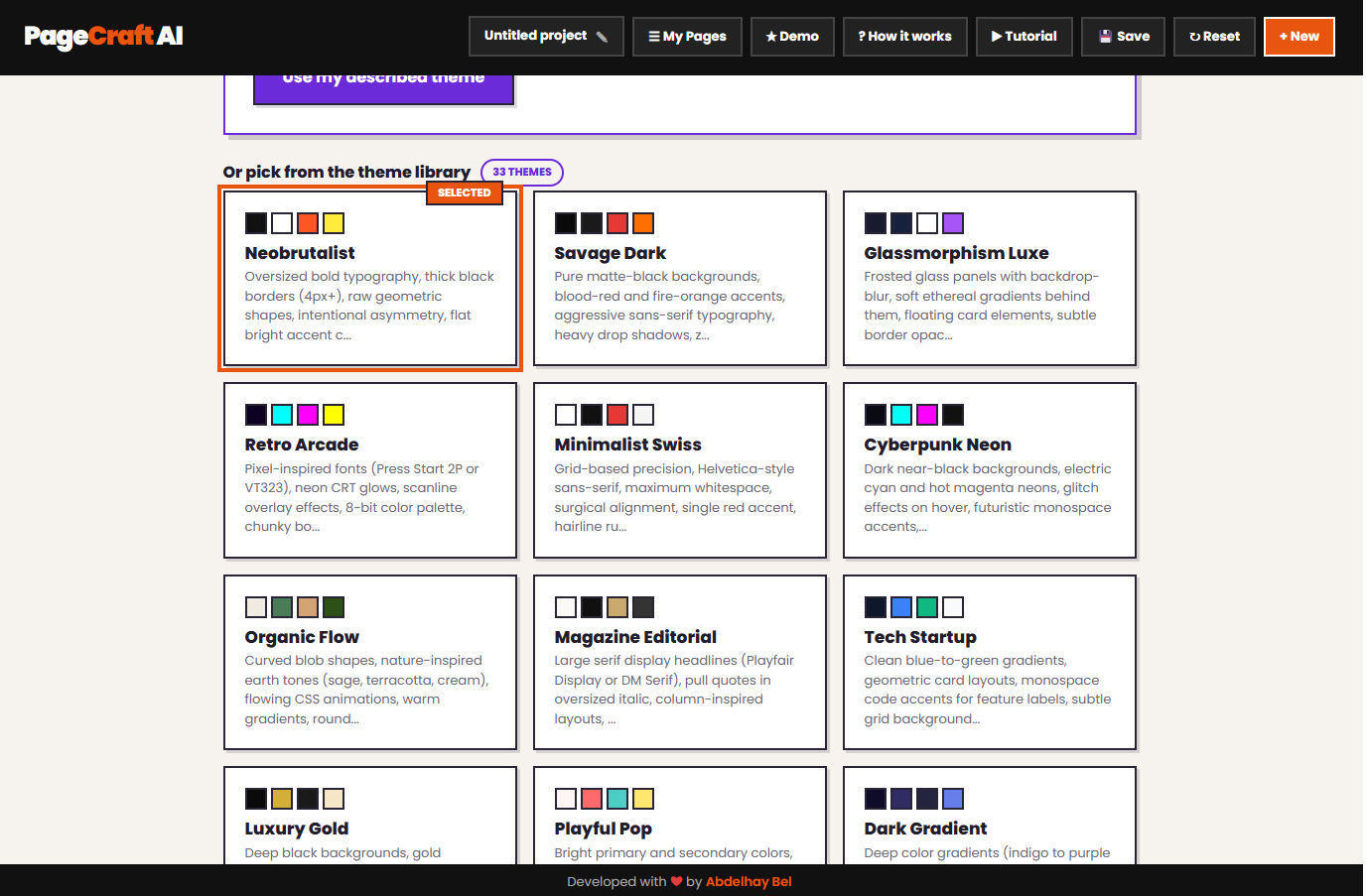 Theme selection window