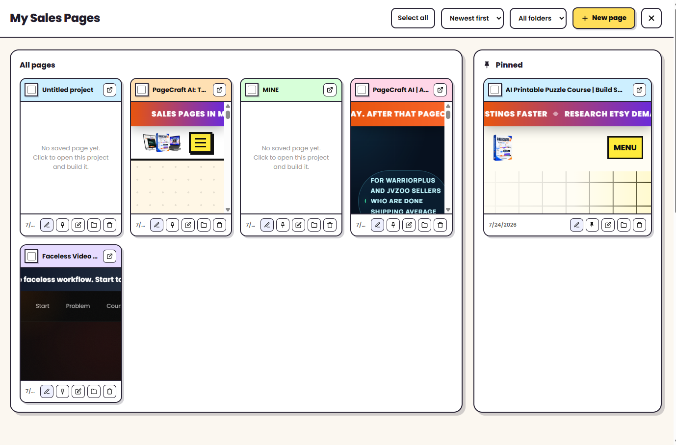 My Pages window