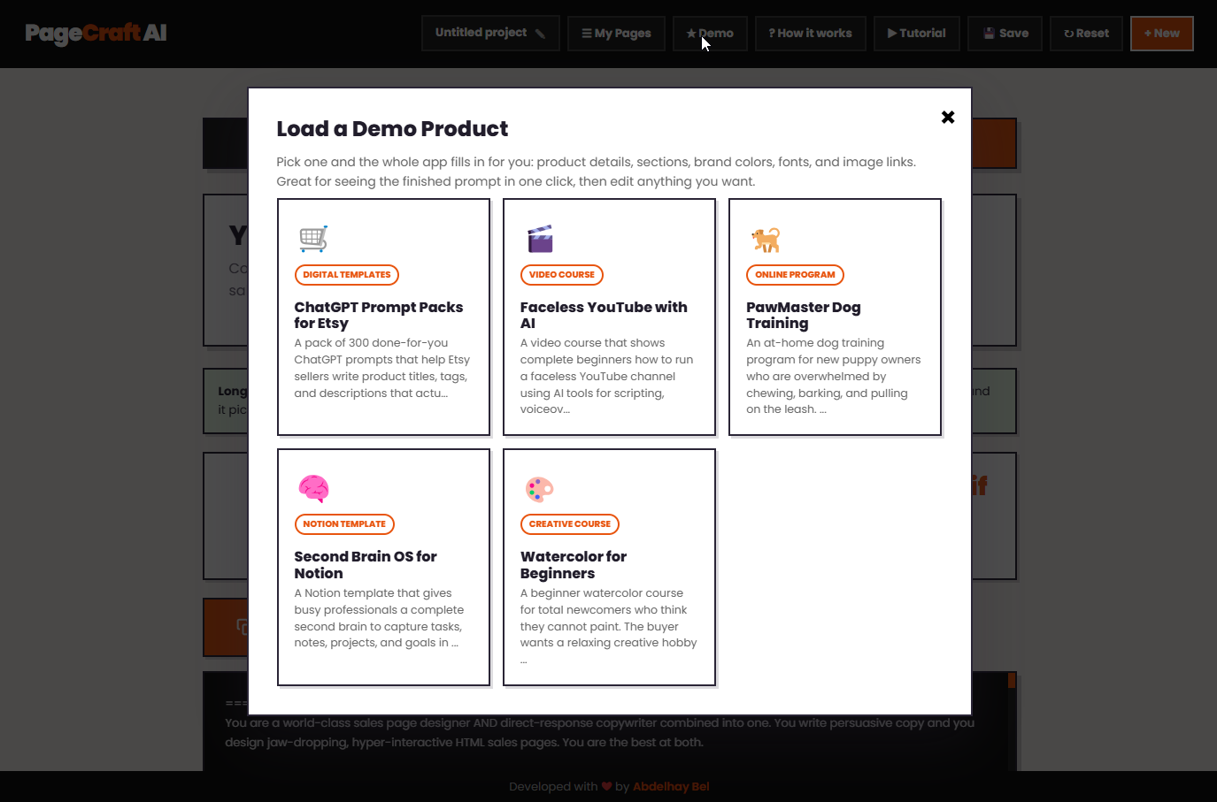 Demo products window