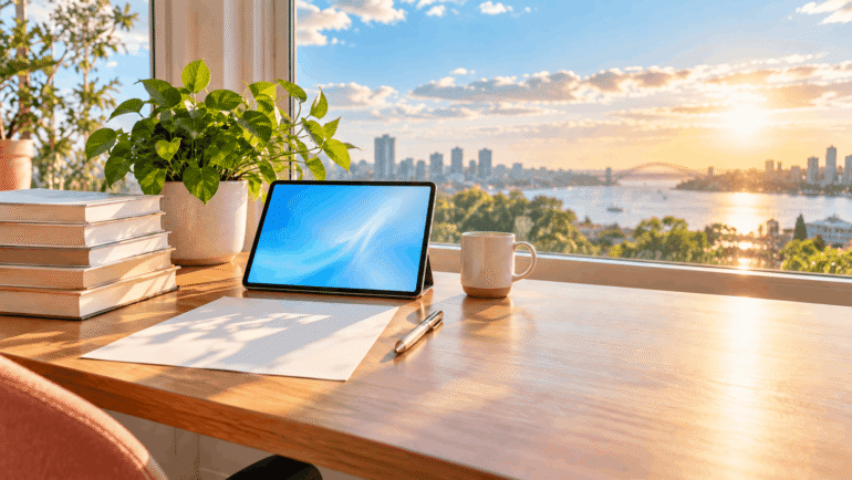 Bright sunlit desk with old manuals set aside and a fresh page, illustrating the custom GPT retirement and other AI changes in 2026