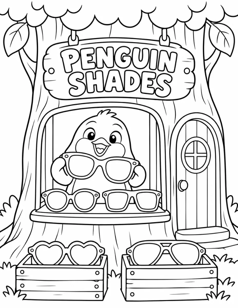 Sample made with Funny Animal Shop Coloring Page Generator